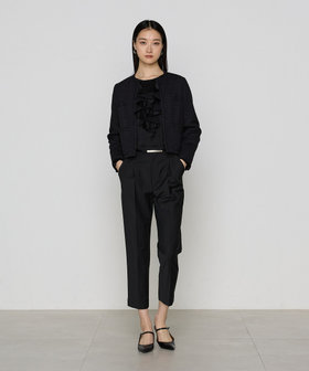 トリアセバックサテンジョーゼット ラッフルブラウス（01-02HK02-205