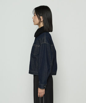 10.5オンス空紡デニム フェイクファー襟付きデニムジャケット（01