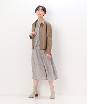 カットジャカードドットプリント バンドカラーシャツドレス（01