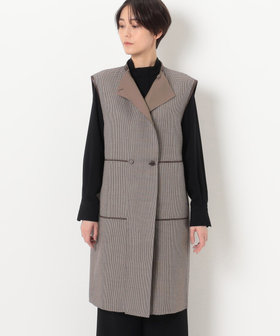 リバーシブル】無地×ハウンドトゥースダブルフェイス ロングジレ