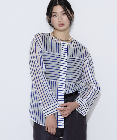 キュプラリネン コットンシルクシアーストライプシャ