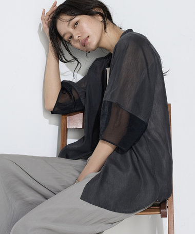 【Oggi 5月号掲載 滝沢カレンさん着用商品】リネンポリエステルオーガンジー ラグランスリーブシャツ羽織り