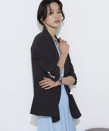 【Oggi 5月号掲載 滝沢カレンさん着用商品】リネン／トリアセテートストレッチ ダブルブレストジャケット