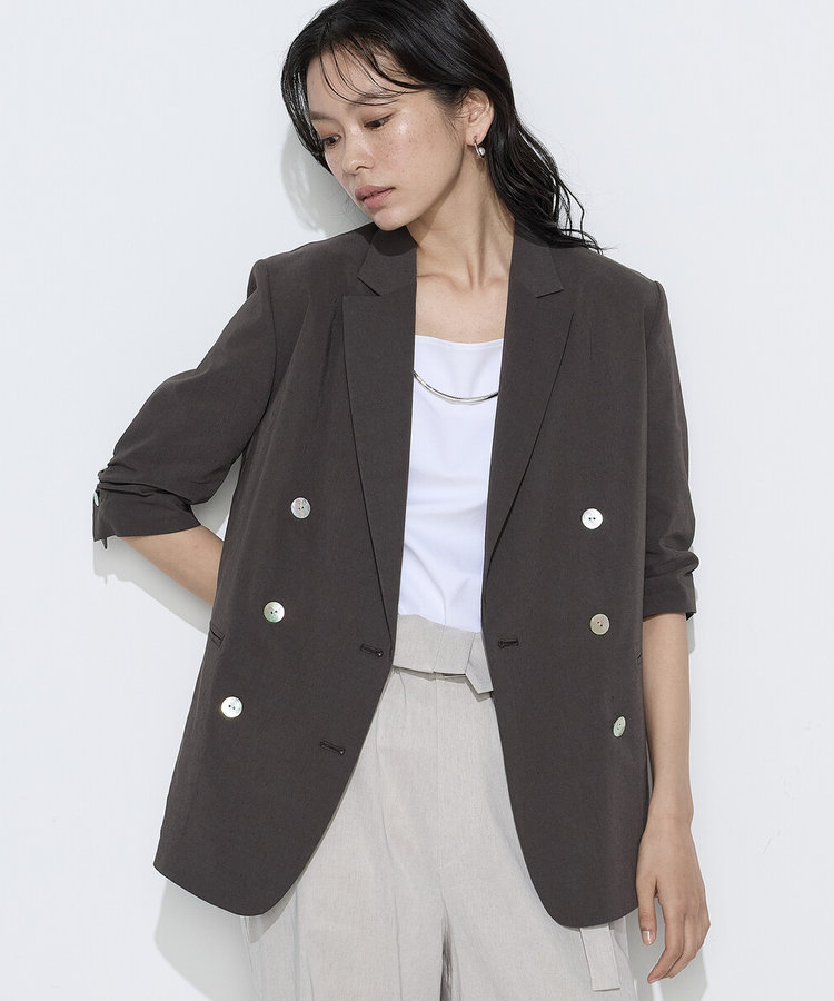 【Oggi 5月号掲載 滝沢カレンさん着用商品】リネン／トリアセテートストレッチ ダブルブレストジャケット