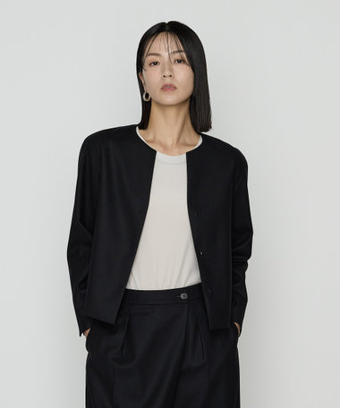 【セットアップ対応】ストレッチフラノノーカラージャケット