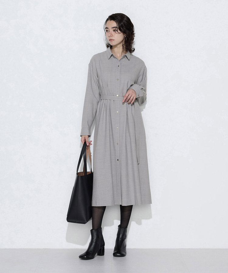 losesleepover musinsa シズニルック ワンピース グレー フレクシスウールサキソニー シャツワンピース（01-13OQ03-206）｜K.T