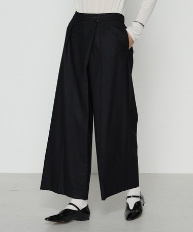 【セットアップ対応】ストレッチフラノ アシンメトリータックワイドパンツ