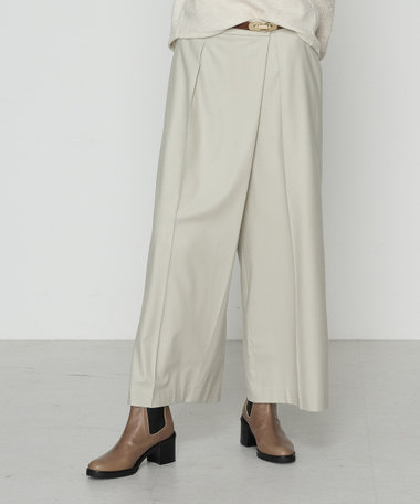 【セットアップ対応】ストレッチフラノ アシンメトリータックワイドパンツ