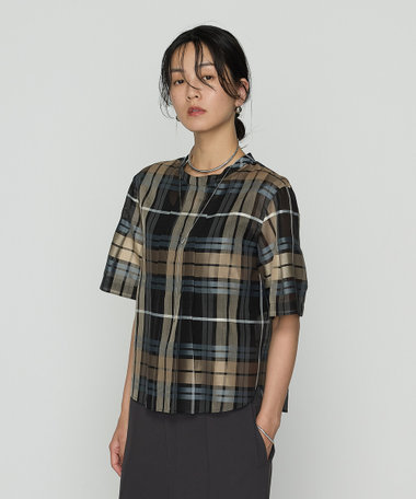メーカー直売 - 人気ランキング シルクオーガンジードビーチェック タックプルブラウス（01 絵画