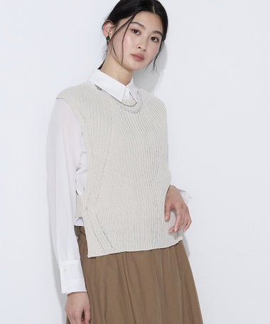 和紙混ドライタッチ ニットジレ