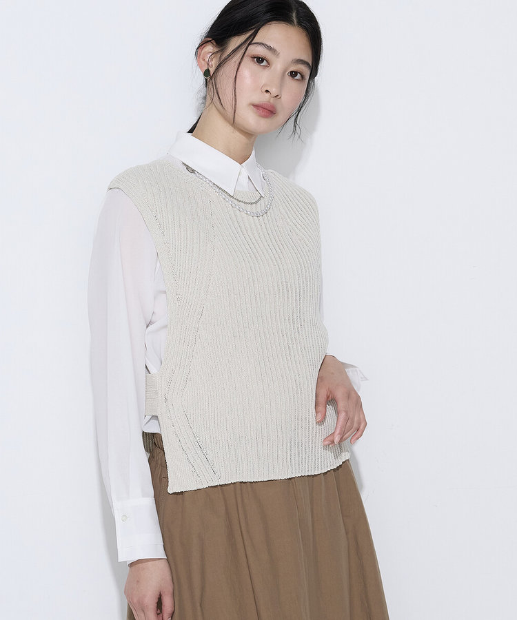 和紙混ドライタッチ ニットジレ