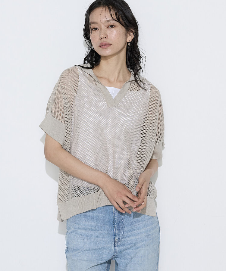 リネンメッシュ スキッパープルオーバー