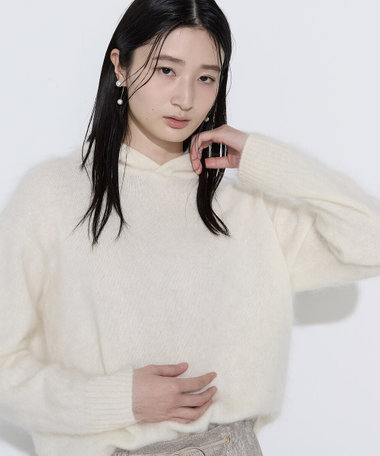 ファー加工ニット フーディ