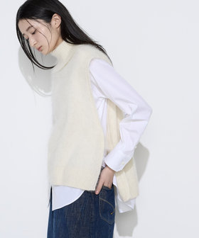 ファー加工ニット ハイネックノースリーブジレ