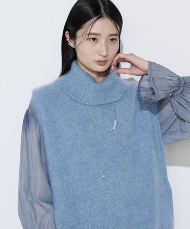 ファー加工ニット ハイネックノースリーブジレ