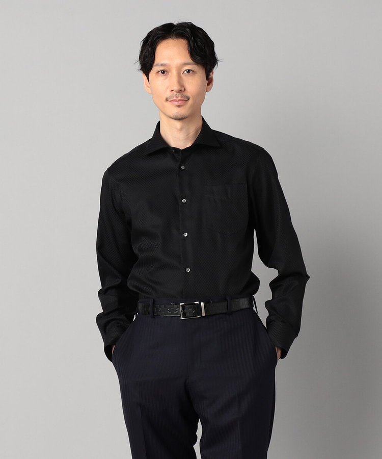 形態安定】市松ジャカード カッタウェイカラーシャツ（07-08HK01