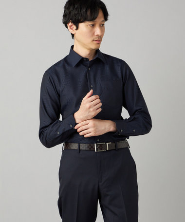 【超形態安定】【市松柄】ジャカード レギュラーカラーシャツ