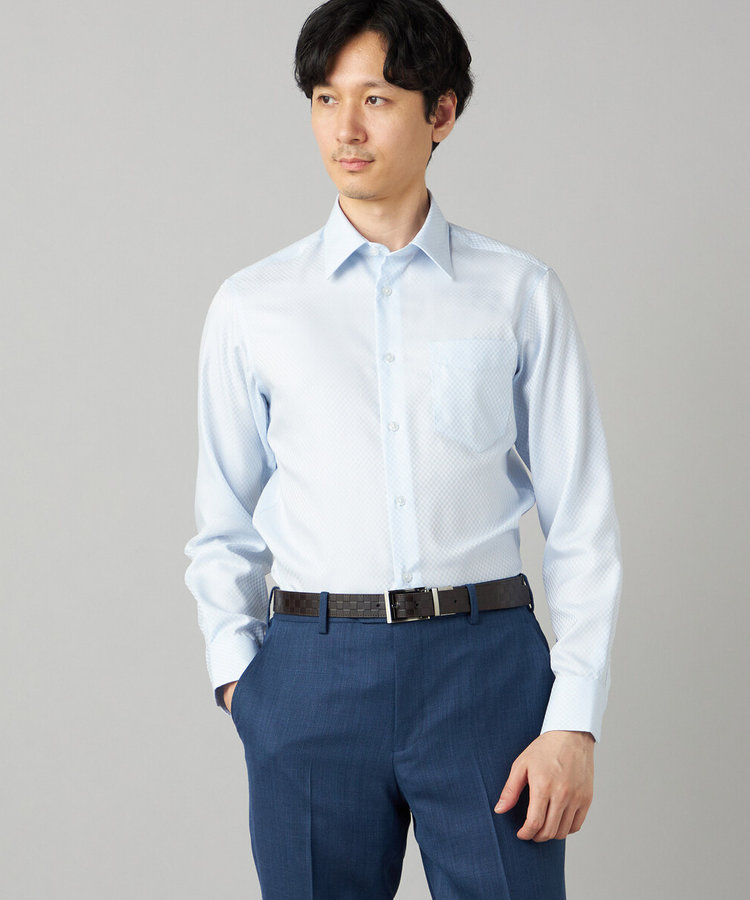 【超形態安定】【市松柄】ジャカード レギュラーカラーシャツ