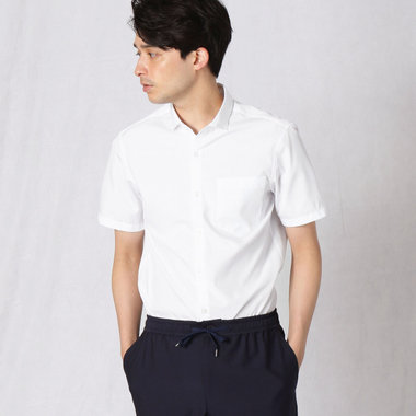 【COOLMAX/クールマックス】ストライプ　ショートポイントワイドカラー半袖ドレスシャツ