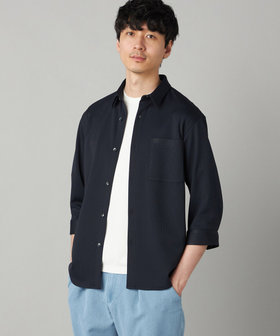 千鳥ジャージー 七分袖カジュアルシャツ