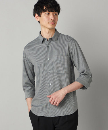 千鳥ジャージー 七分袖カジュアルシャツ