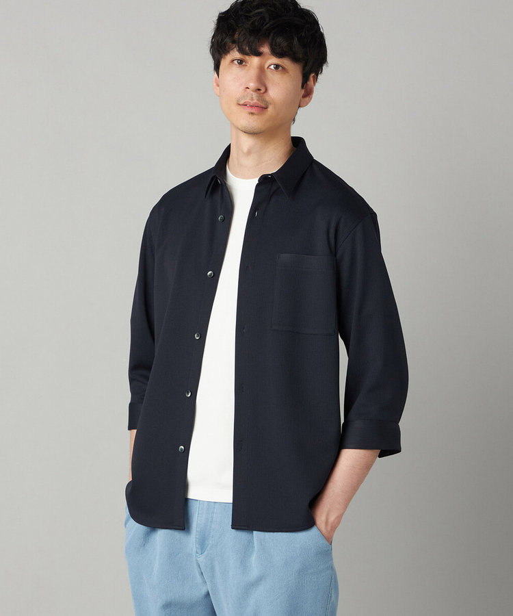 千鳥ジャージー 七分袖カジュアルシャツ