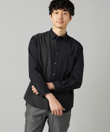 無地×千鳥ブロッキング レギュラーカラーシャツ