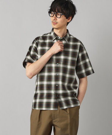 オンブレチェック 半袖レギュラーカラーシャツ