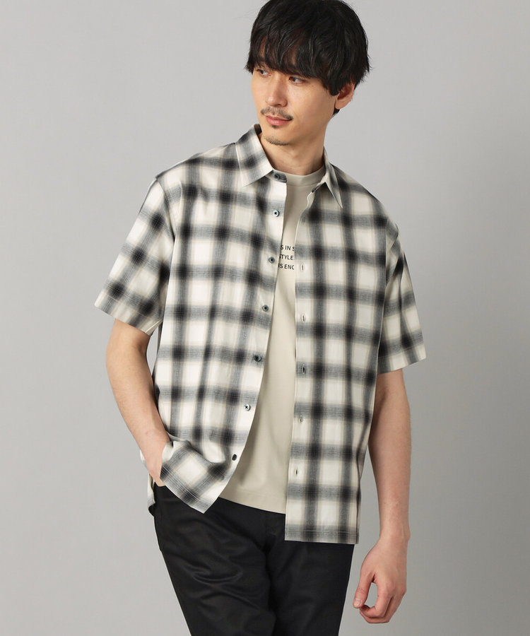 オンブレチェック 半袖レギュラーカラーシャツ