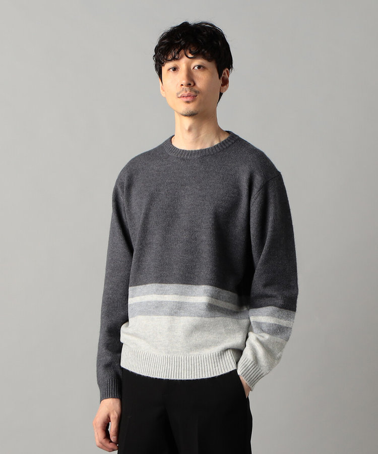 配色ボーダー クルーネックニット（07-34KI11-204）｜コムサメン