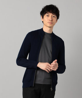 EMPORIO ARMANI PVCレザー切り替え ドライバーズニット S EMPORIO ARMANI - EMPORIO ARMANI 00's 斜めジップ ドライバーズニット