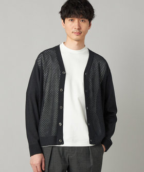 ペーパーヤーン メッシュ切り替え カーディガン
