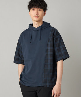【接触冷感・撥水】チェック柄切り替え フーディー