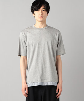 ストライプコットンTシャツ セール】 コットン天竺 ストライプシャツコンビ半袖Tシャツ