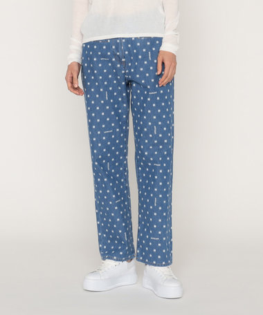 【セットアップ対応】絣柄抜染プリント ストレートデニム