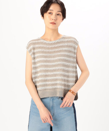 【ツイン対応】クロッシェ風引き上げ柄 ニットジレ