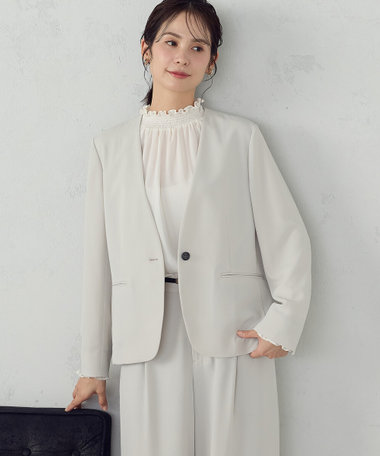 【セットアップ対応】ポリエステルツイル ノーカラージャケット