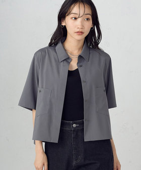 ストレッチホワイトブロード 半袖シャツ ストレッチポリエステルブロード クロップド半袖シャツ（12