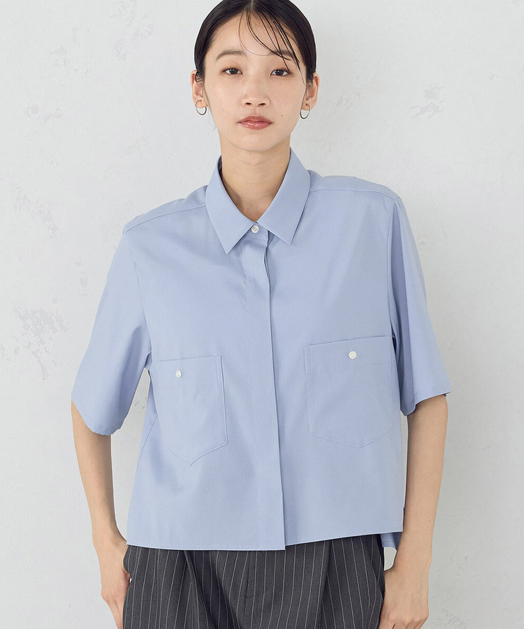 フォクシー【42】半袖 開襟シャツ 大きいサイズ ストレッチ クロップド丈 FOXEY - フォクシー【42】半袖 開襟シャツ 大きいサイズ