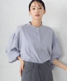 ストレッチポリエステルブロード ボリュームスリーブ バンドカラーシャツ