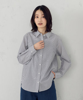 Dime ストライプシャツ Mサイズ ☆ヘアラインストライプ長袖ニットシャツ（ボタンダウン）<div