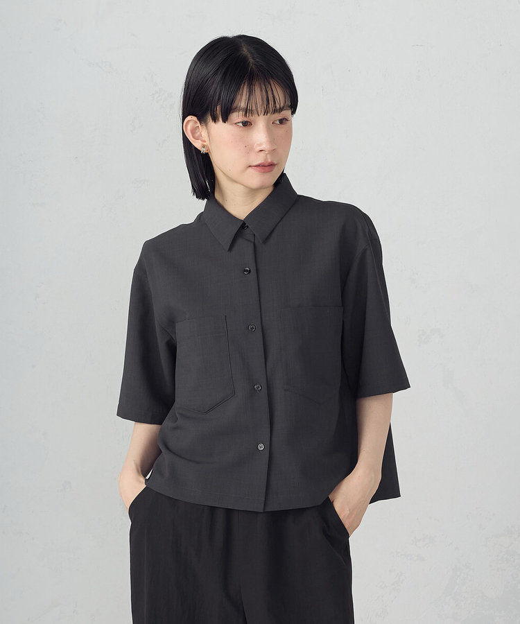 フォクシー【42】半袖 開襟シャツ 大きいサイズ ストレッチ クロップド丈 総柄シャツ 半袖 大きいサイズ メンズ 開襟シャツ トムと