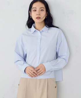 ポリエステルコットンシャンブレー ボックスシルエットクロップドシャツ