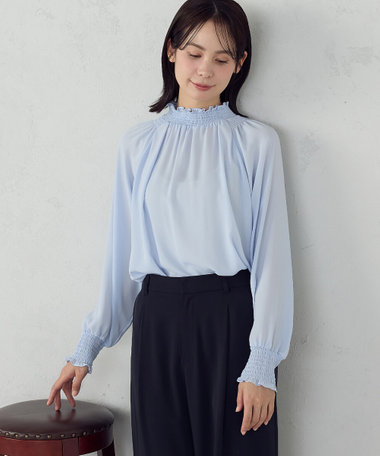 ポリエステルジョーゼット シャーリングブラウス
