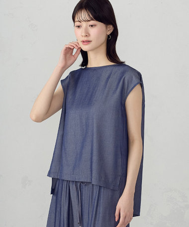 後ろ開きノーカラーブラウス/セットアップ対応