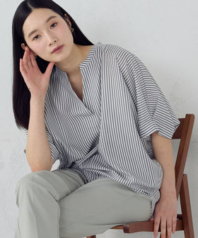 ポリエステルデシン スキッパーTブラウス