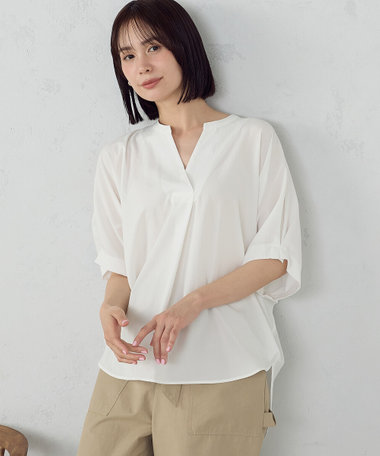 ポリエステルデシン スキッパーTブラウス