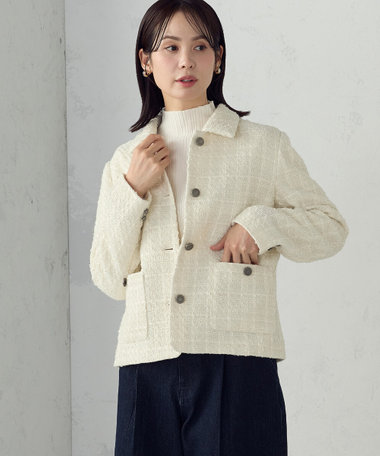ファンシーツイード ステンカラーショートジャケット