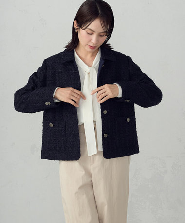 ファンシーツイード ステンカラーショートジャケット（12-20JO03-206