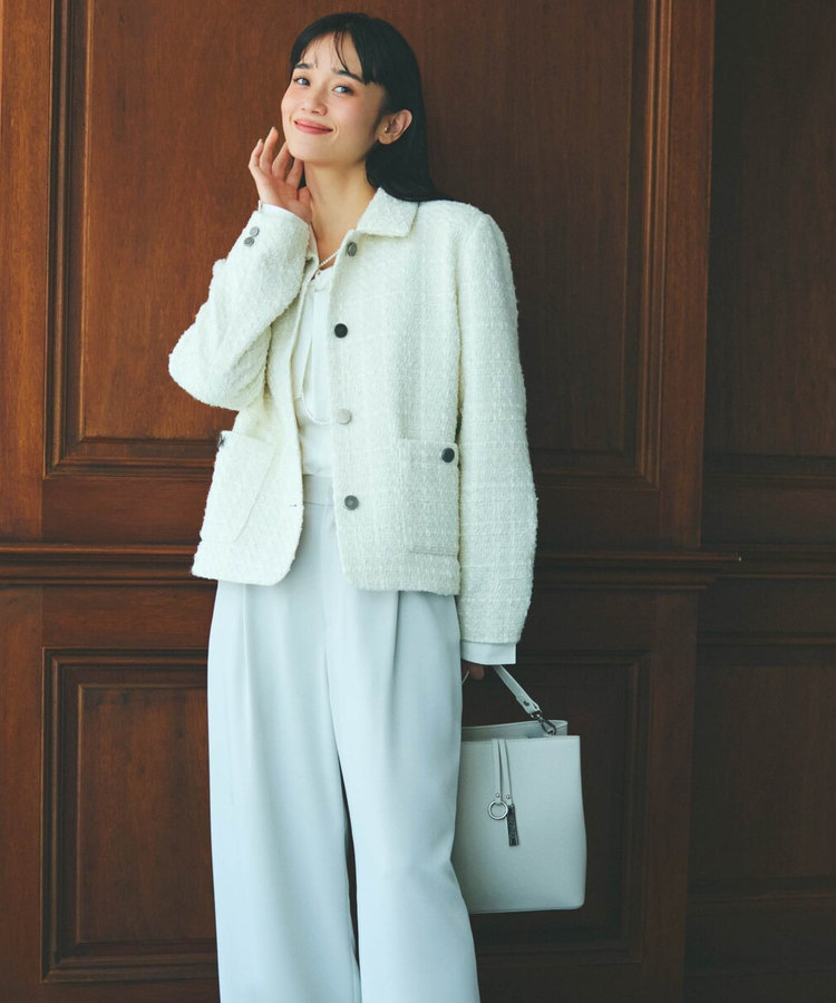 ファンシーツイード ステンカラーショートジャケット